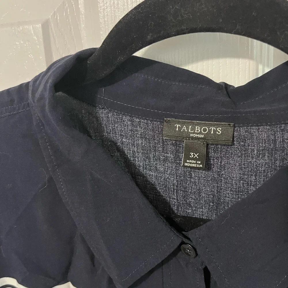 TalbotsWoman 3x Navy and White Striped Button-Up Shirt lightweight coastal - Picture 3 of 7